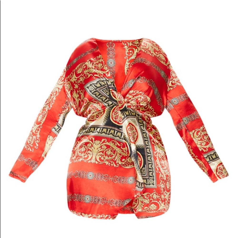 Red printed satin Pretty Little Thing dress